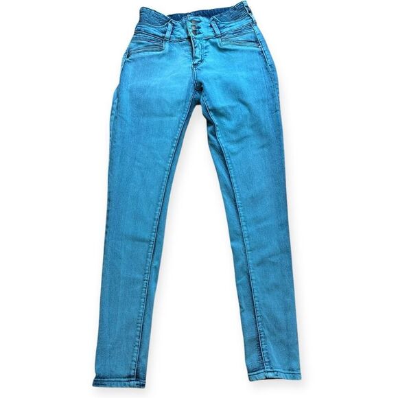 NWOT TUSH PUSH Women’s Teal Blue Butt Lift Push Up Colombian Mid Waist Skinny Je - Picture 1 of 5